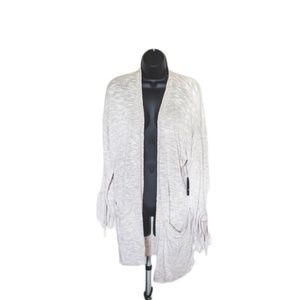 NWT trouve rouched-sleeve heathered taupe cardigan